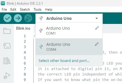 Arduino IDE - Select COM port