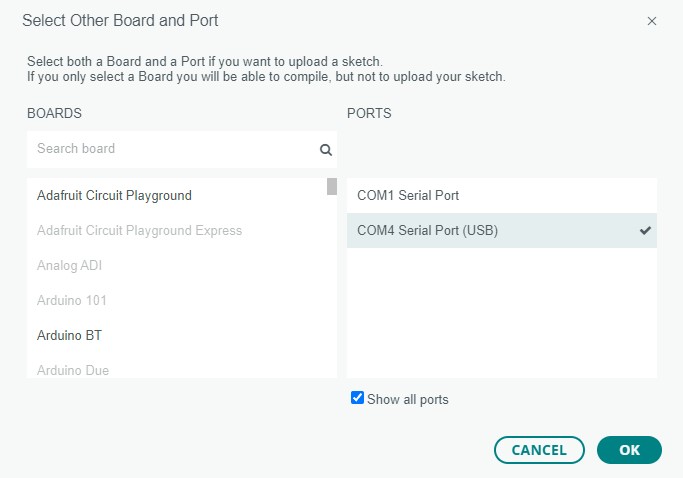 Arduino IDE - Select COM port